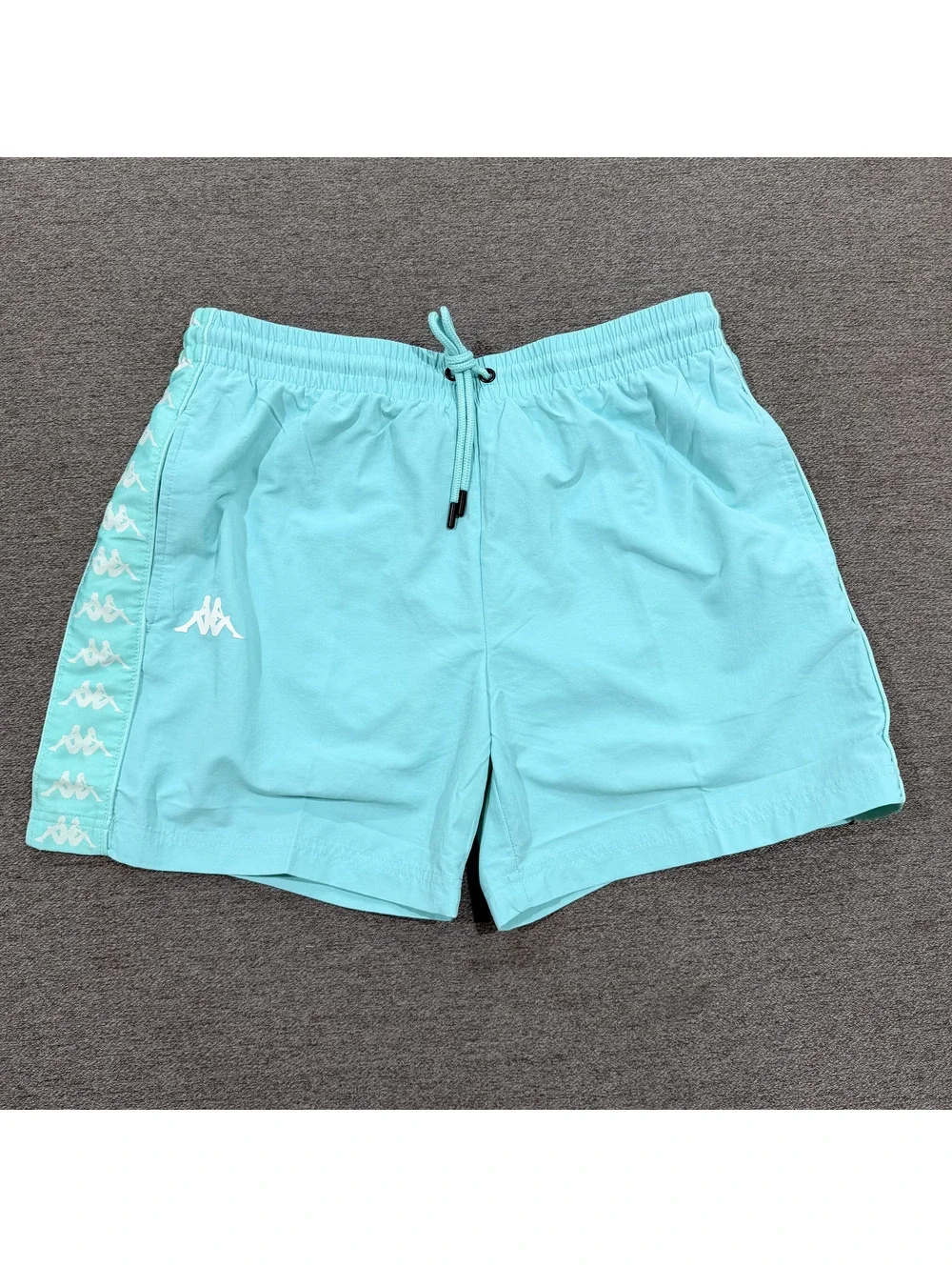 Kappa 222 Banda Coney Swim Shorts Men’s L Aqua Blue Logo Tape Trunks NWT